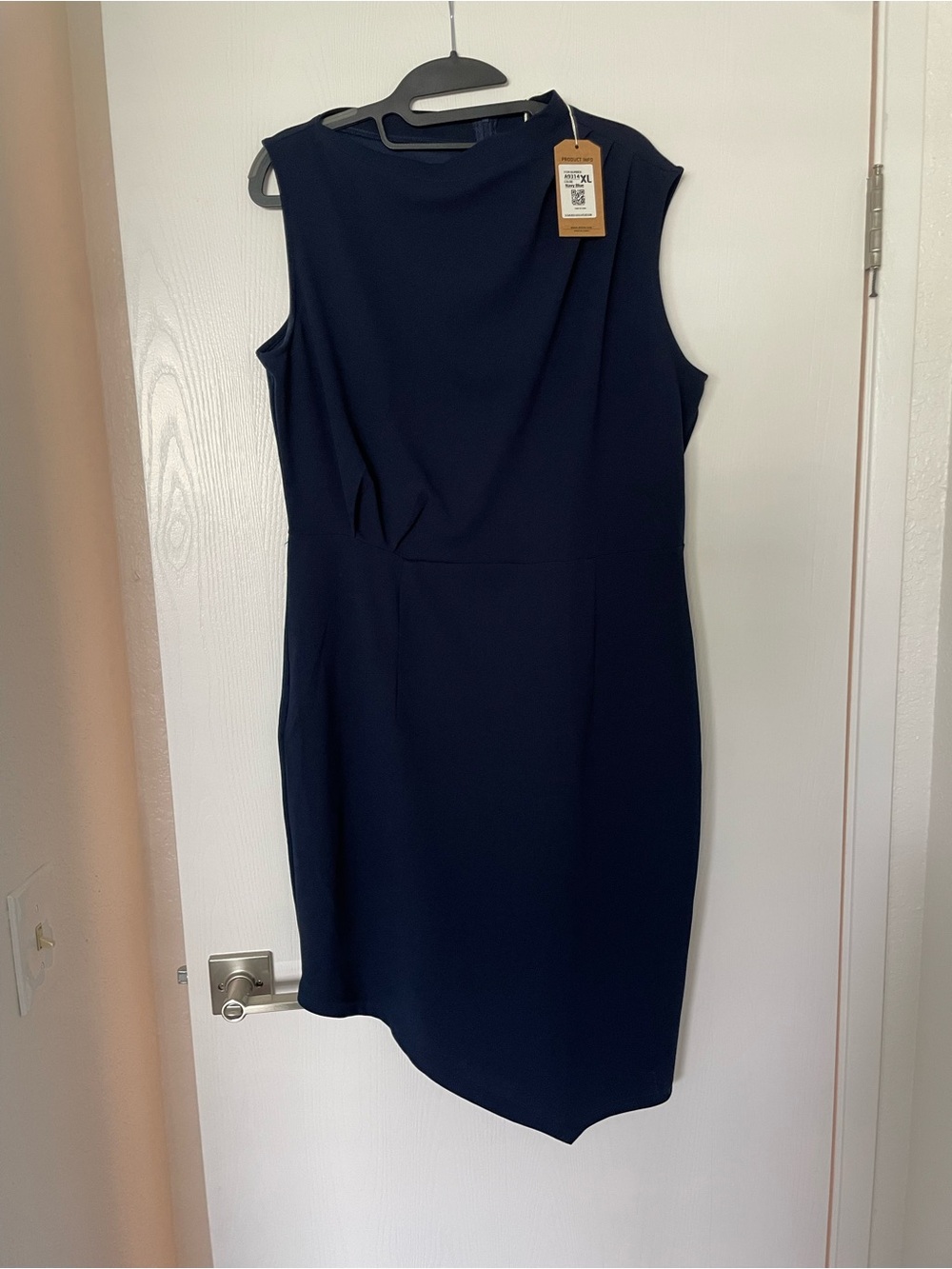 Sleeveless Navy Asymmetrical Sheath Dress